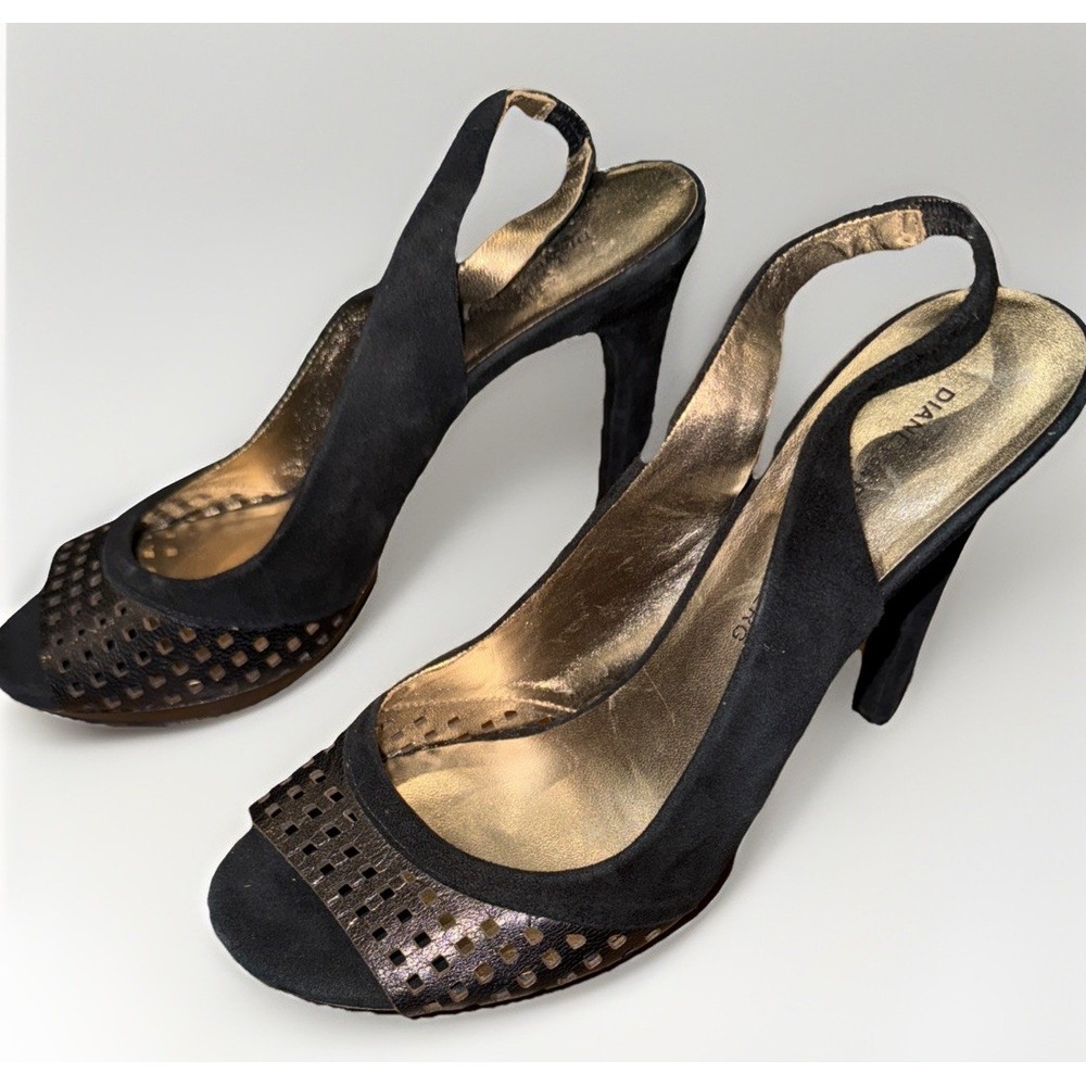 Diane Von Furstenberg Heels Slingback Black Suede Leather size 9 M  Designer